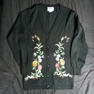 Vintage Ades Of California Floral Embroidered Cardigan Sweater